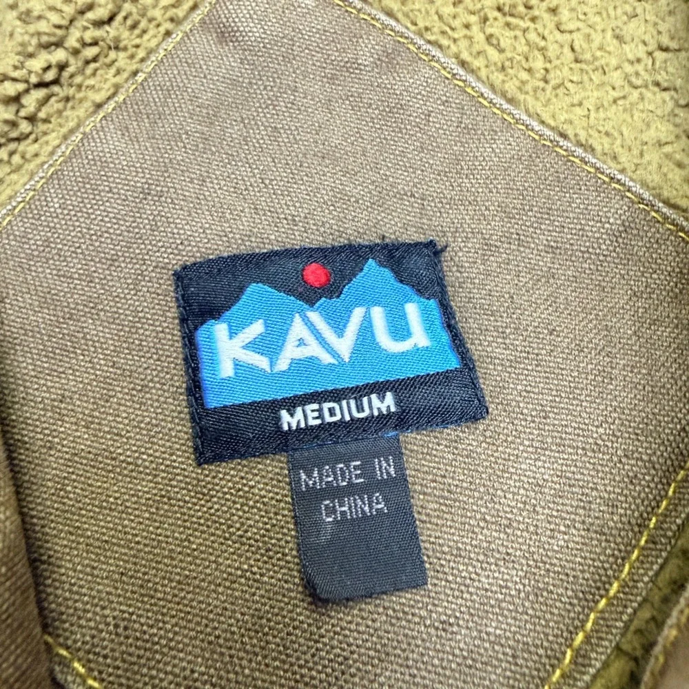 KAVU Sherpa Lined‎ Canvas Hooded Jacket Youth Medium Brown Zip Up Casual